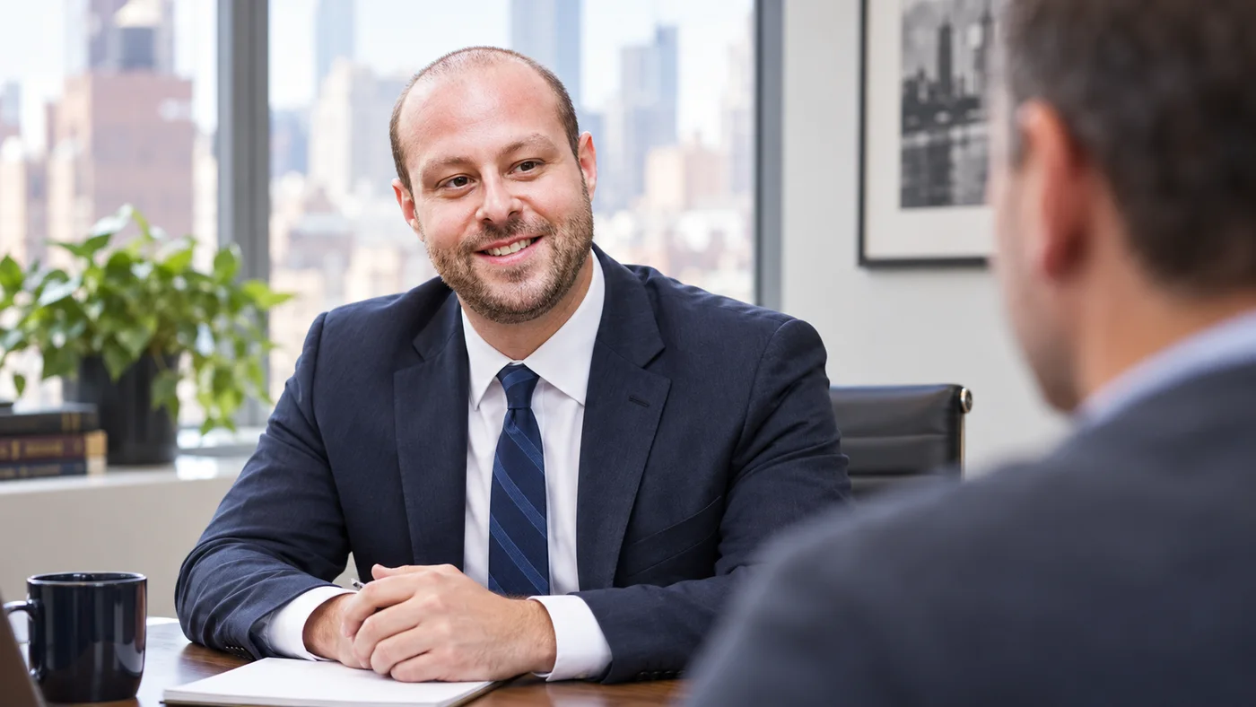 Joshua Butnick listening to a client in his office